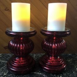 Red Mercury Glass Candle Holders ( See Description )