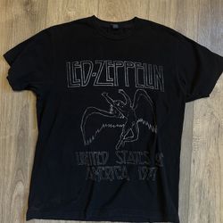 Vintage Y2K Led Zeppelin Shirt Hanes Tagged Size L U.S. Tour 1977 Black Faded