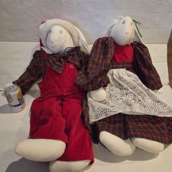 2 Handmade Bunny Rabbit Rabbits Plush Christmas Easter Home Decor  Decoration