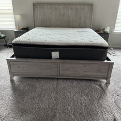 King Size Bed Frame Grey Wood 