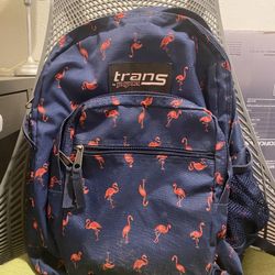 Backpack - Trans by JanSport Navy Blue Backpack w/ Flamingo Print Pattern Large Size