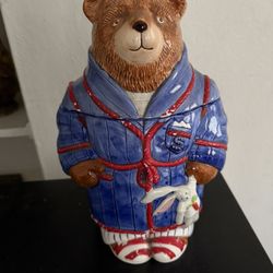 Vintage Bear Cookie Jar – Adorable Bathrobe Bear with Bunny Slippers