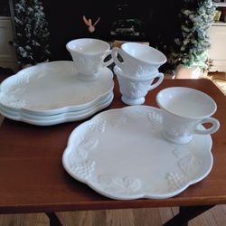 White Milk Glass Snack Sets 