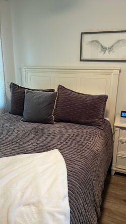 queen bed frame, with storage including nightstand and dresser