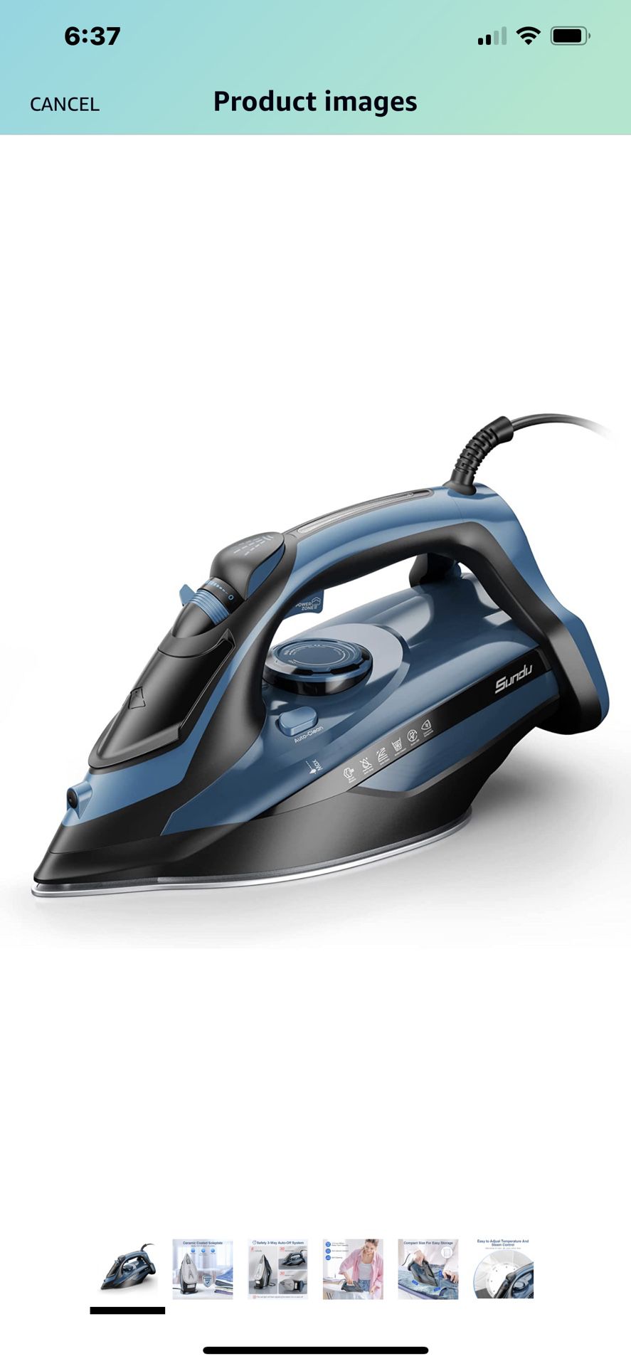 Steam Iron for Clothes with Rapid Heating Ceramic Coated Soleplate, 1700W Steam Iron with Precise Thermostat Dial, Self-Cleaning, Auto-Off, 15.21oz Wa