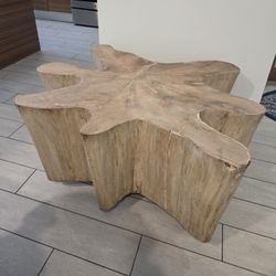 Teak Wood Tree Stump Trunk Table Coffee Living Room Large Rustic Design Organic Natural 