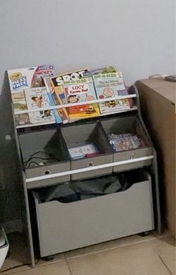 Kids Grey Bookshelf + Toy Box