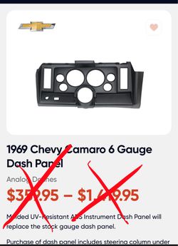 1969 Chevy Camaro 6 Gauge Dash Panel