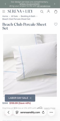 Brand-New, Never-Used Serena & Lily Cali King Sheets