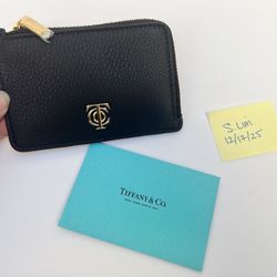 NEW Tiffany & Co Zip Card Holder in Black Leather
