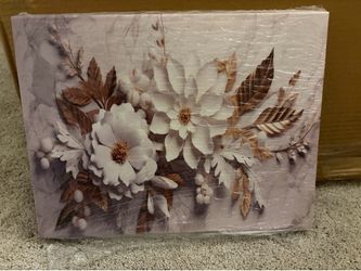 Floral Canvas Wall Art – Framed Neutral Flower Wall Decor – 16” x 12”