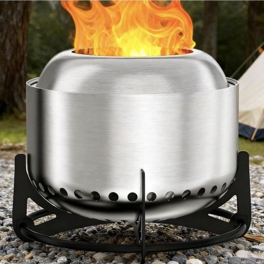 20" Smokeless Fire Pit with Stand, 304 Stainless Steel Smokeless Fire Pits for Outside Wood Burning with Removable Ash Pan Bowl for Patio, Outdoor, Ca