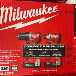 Milwaukee New Kit Drill And Impact 18M Brushless , Batteries And Charger 
