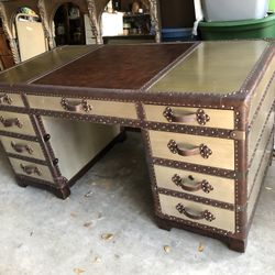 Industrial Aviator Computer Office Desk With Drawers Aluminum / Leather by Hooker Furniture 