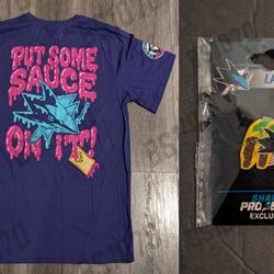 "Put Some Sauce On It" T-Shirt + 3 Tacos Pin - SJ Sharks