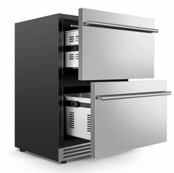 Nipus 24 Inch Double Drawer Beverage Refrigerator,180 Cans,Wine Beer Cooler Under Counter,2 Grid