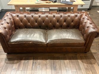 Brown Leather Chesterfield Loveseat Sofa