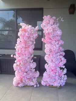 Tall Pink Artificial Flower Column Stands – Set of 2