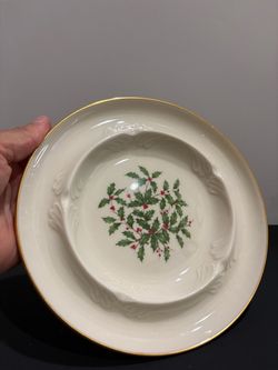 Lenox Holiday 8" Porcelain Gilded Chip & Dip Platter /Relish Plate -Made in USA