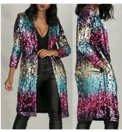 Long Sleeve Bling Rainbow Sequins Outwear