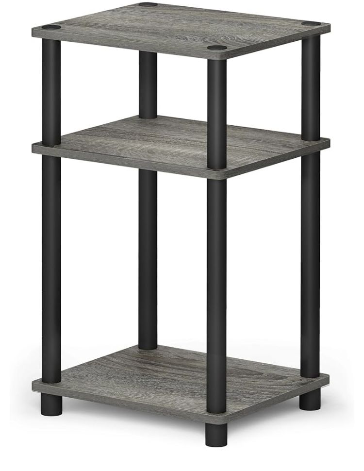 Furinno End Table / Side Table / Night Stand / Bedside Table with Plastic Poles, 1-Pack, French Oak Grey/Black