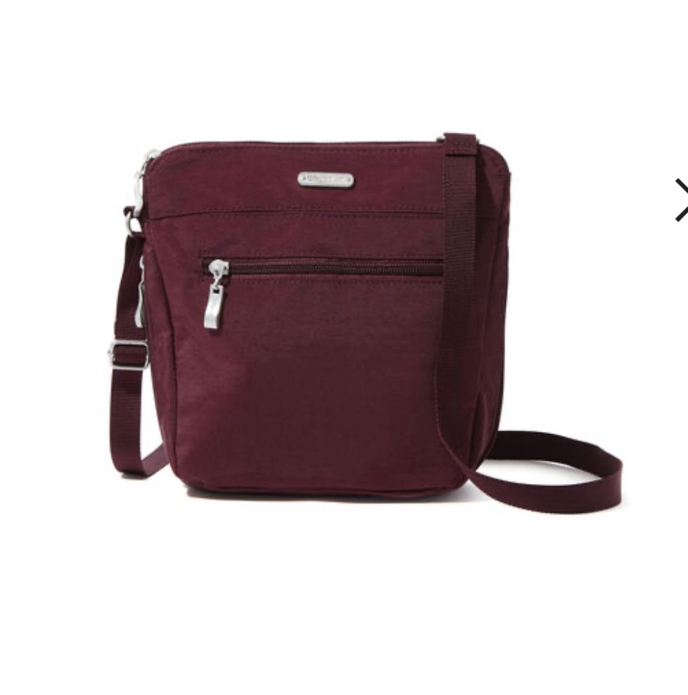 NWT Baggallini Expandable RFID Crossbody Bag— Merlot Cheetah