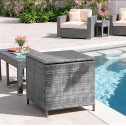 Latitude Run Alexandria Outdoor Square Rattan Wicker Side Table With Storage