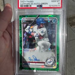2020 BOWMAN CHROME GREEN SAPPHIRE #BSPAAP ANDY PAGES /50 PSA 10 AUTO POP 12