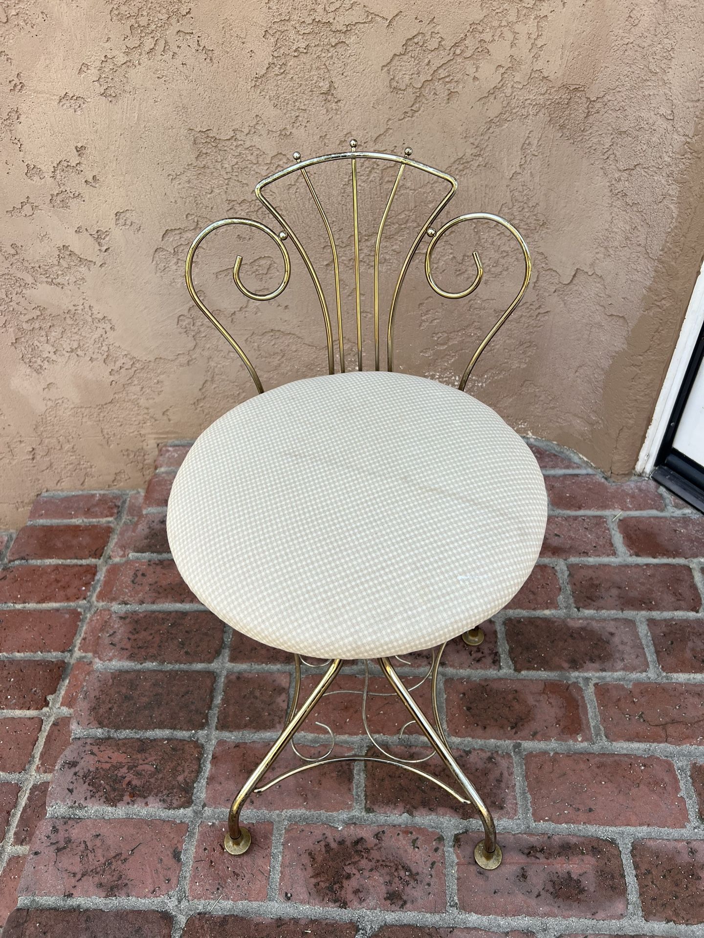 Vintage Hollywood Regency Gold Metal Vanity Adjustable Swivel Chair Removable Seat Cover
