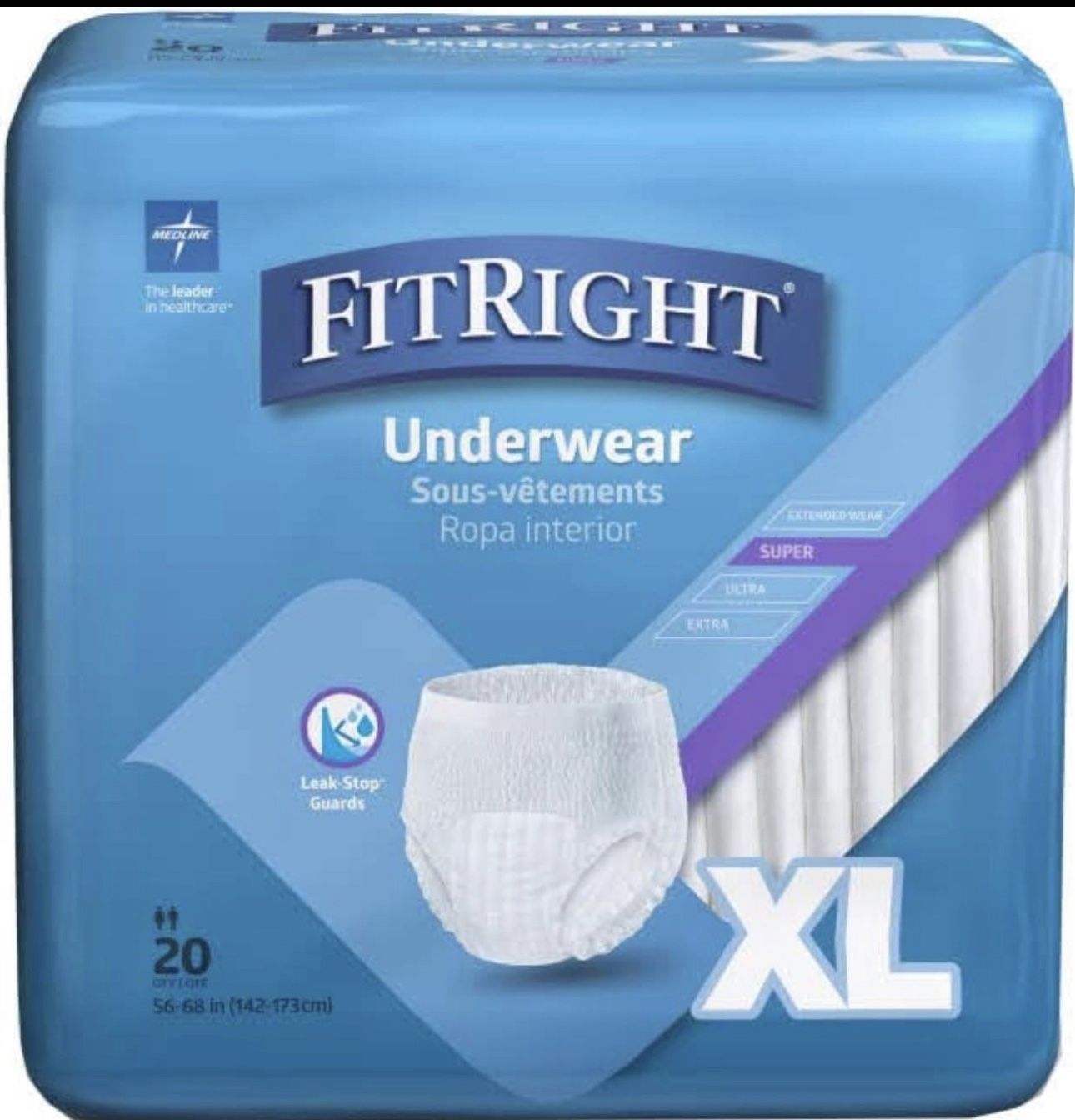 FitRight Super Protective Incontinence Underwear, Maximum Absorbency, XL, 56 to