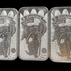 Lot Of Three 1 Troy oz .999 Fine Silver Bars US Year Of The Snake E Pluribus Unum