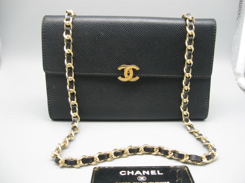 Chanel Black Saffiano Leather CC Logo Large Flap Bag Wallet