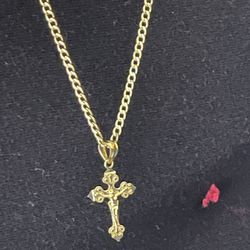 10k Cuban Chain+ 10k Cross Pendant 