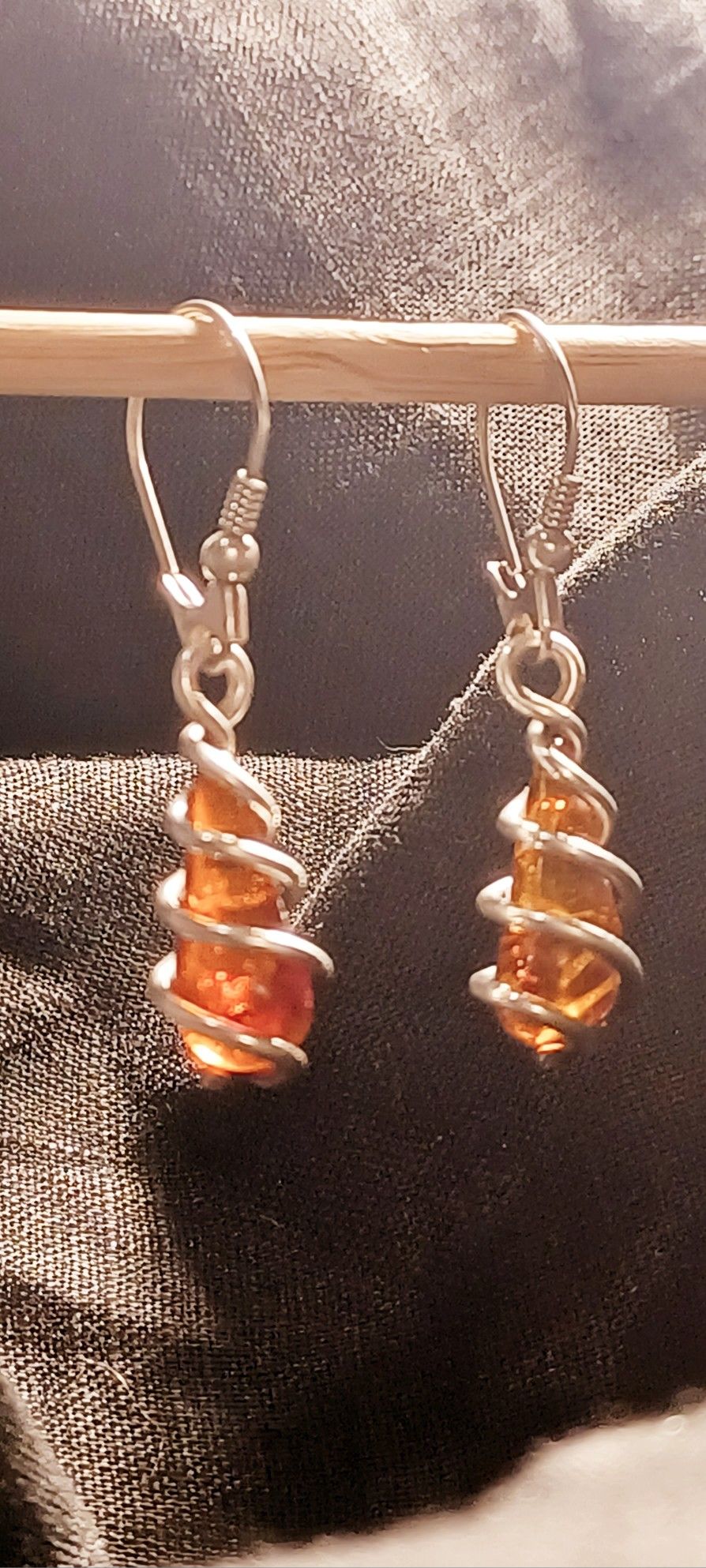 Amber and Sterling Silver Teardrop Earrings