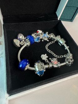 19cm Blue Silver Tone Charm Bracelet