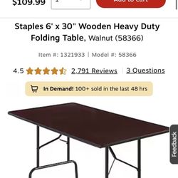 6' x 30" Wooden Heavy Duty Folding Table, Walnut, banquet table