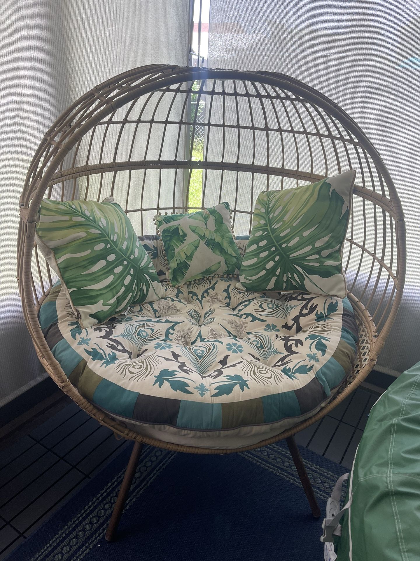 Used Origin 21 Brennfield Woven Teak Steel Frame Stationary Egg Chair
