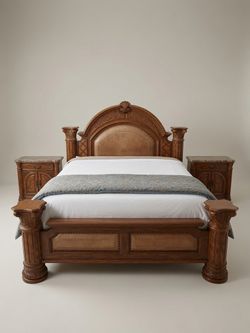 Luxurious Ornate King Bed Set with Nightstands