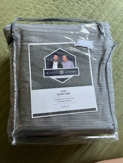 New- Scott Living Queen Duvet 3 piece set STRIPED COTTON TEXTURE REVERSIBLE DESIGN