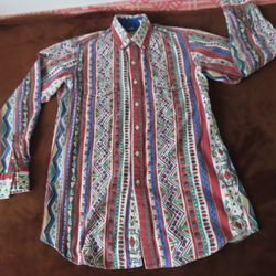 The Wear Of The West Shirt  Long Sleeve Aztec Western Cowboy Rodeo 15.5/35