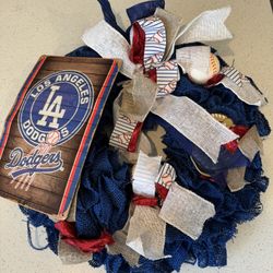 Los Angeles Dodgers Custom Christmas Wreath Blue  20”
