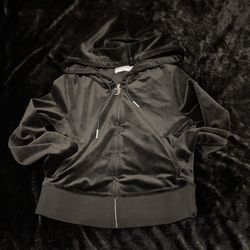 Womens Small Y2K Juicy Couture Velour Track Jacket Goth Rhinestone Hoodie