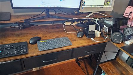 AODK 75" L Shaped Desk with 5 File Drawers, 75" Reversible L Shaped Computer Desk with Power Outlet & LED Strip, Office Desk with Storage Shelves, Gam