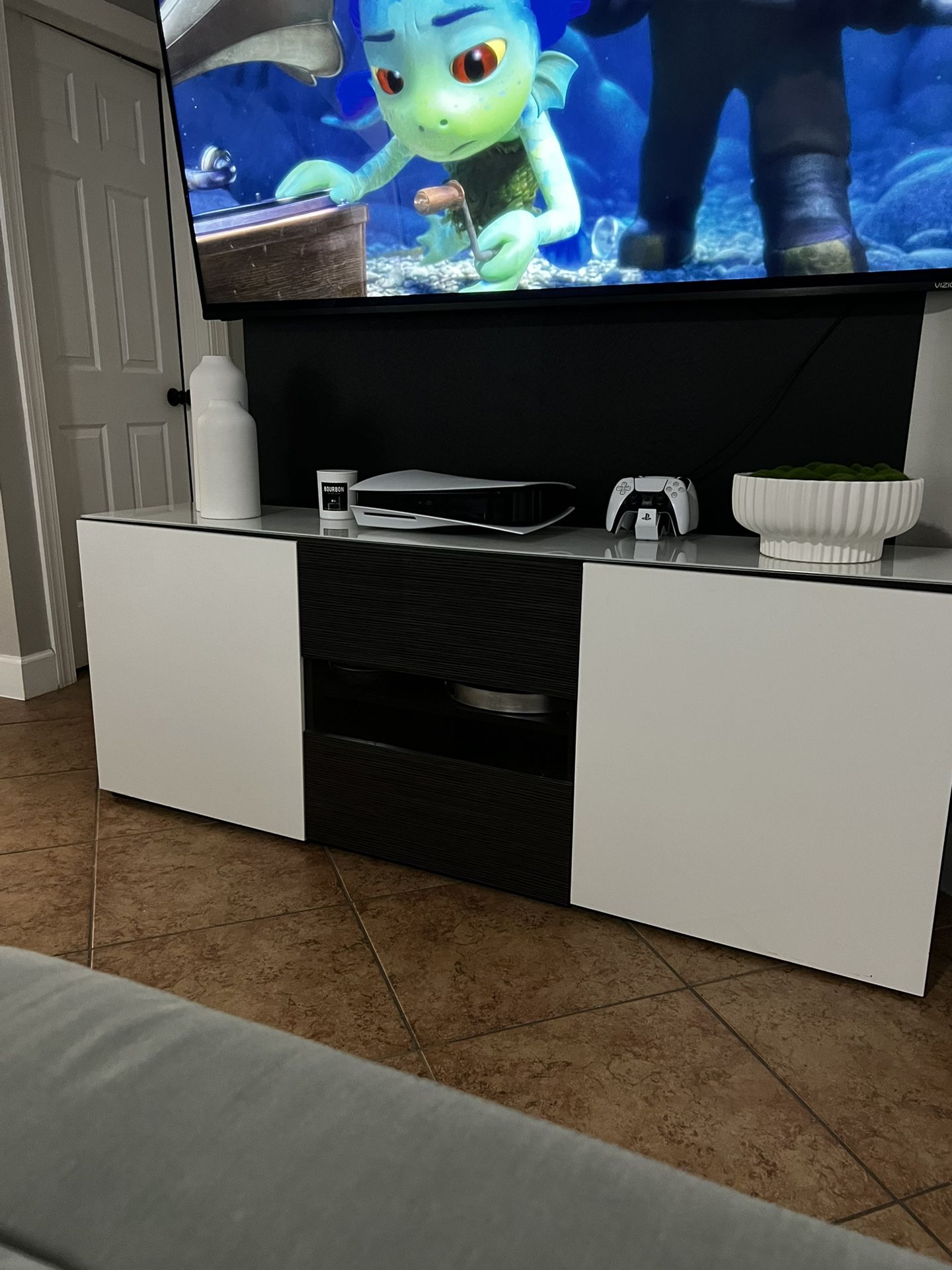 IKEA Besta Tv Console / Storage Cabinet With White Frosted Glass Top