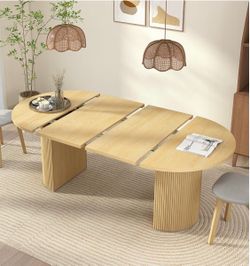 Extendable Round Dining Table for 4-8, 39in-77in Long