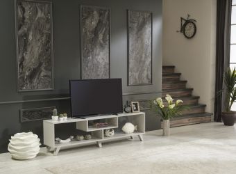 Modern Open-Shelf TV Stand – Contemporary Entertainment Center with Storage Compartments