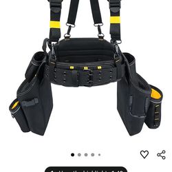 MELOTOUGH Carpenters Tool Belt with Suspenders Professional Tool Belt Combo Organizer With Tool Pouch Suspenders with 27 Pockets and Loops fits 33"-47