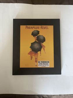 Vintage Framed French art reproduction titled "Parapluie-Revel" (Revel Umbrella)