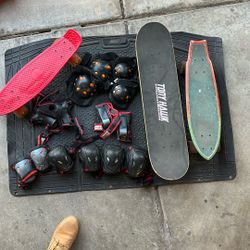 skateboards, knee, elbow, and wrist guards