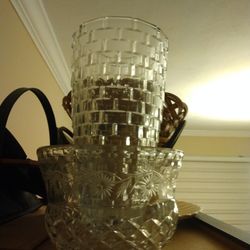 Beautiful Heavy Glass Crystal Vase & Bowl